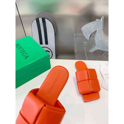 Bottega Veneta Patch Flat Slides In Orange Lambskin