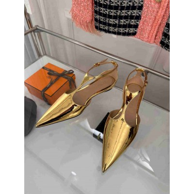 Bottega Veneta Rocket T-Bar Ballerina Flats In Gold Patent Leather