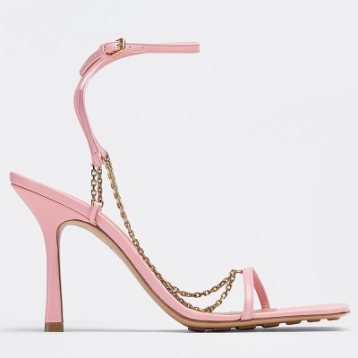Bottega Veneta Stretch Chain Sandals In Pink Lambskin