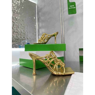 Bottega Veneta Stretch Twist Sandals In Gold Metallic Lambskin