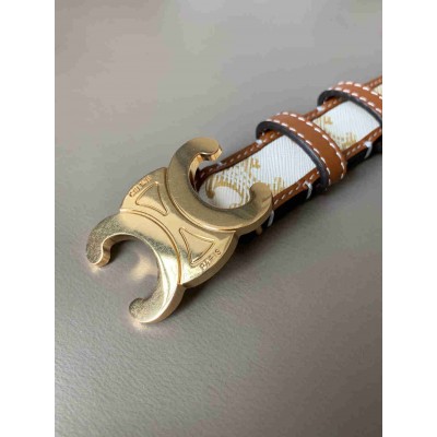 Celine Medium Triomphe Belt 25MM in White Triomphe Canvas