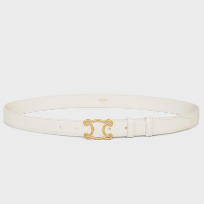 Celine Medium Triomphe Frame Belt 25MM in White Calfskin