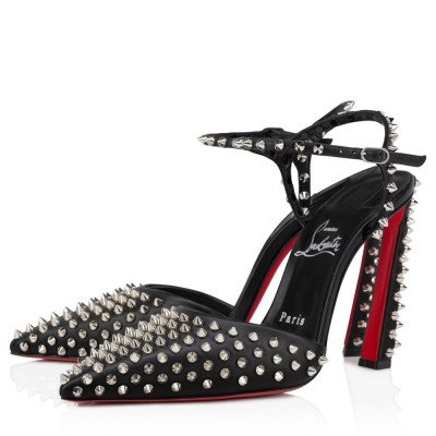 Christian Louboutin Condora Riviera Spikes 100mm Pumps in Black Lambskin