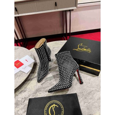 Christian Louboutin Condora Spikes 100mm Boots in Black Lambskin