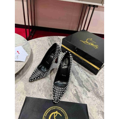 Christian Louboutin Condora Spikes 100mm Pumps in Black Lambskin