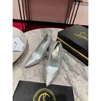 Christian Louboutin Condora Spikes 100mm Pumps in Silver Lambskin