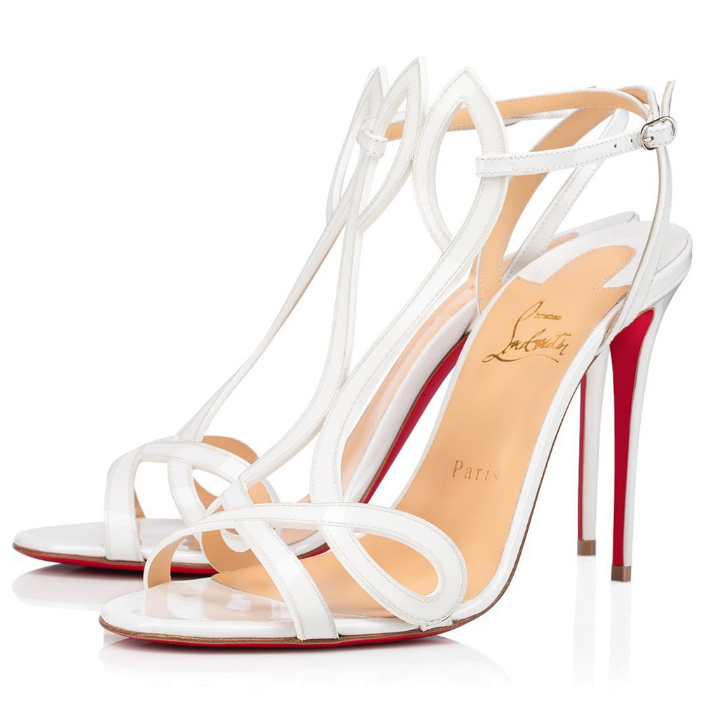 Christian Louboutin Double L 100mm Sandals In White Patent Leather
