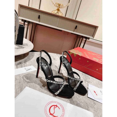 Christian Louboutin Emilie Strass 100MM Sandals In Black Veau Velours