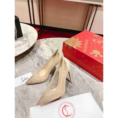 Christian Louboutin Follies Strass Pumps 100mm In Nude Mesh