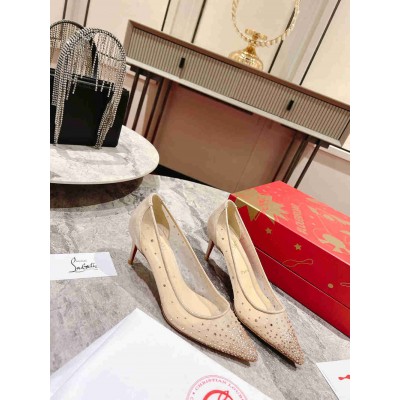 Christian Louboutin Follies Strass Pumps 70mm In Nude Mesh