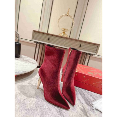 Christian Louboutin Lipbooty 100mm Ankle Boot In Red Velvet