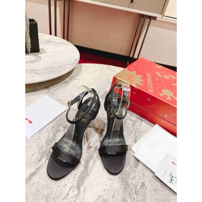 Christian Louboutin Lipstrass Queen Sandals 100mm In Black Satin