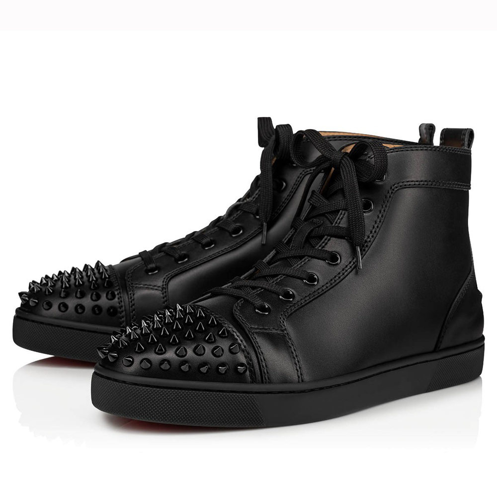 Christian Louboutin Lou Spikes Flat Sneakers In Black Leather
