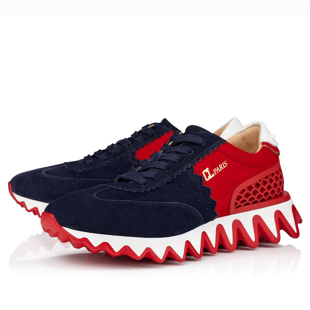Christian Louboutin Loubishark Sneakers In Blue Red Suede