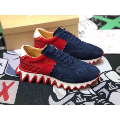 Christian Louboutin Loubishark Sneakers In Blue Red Suede