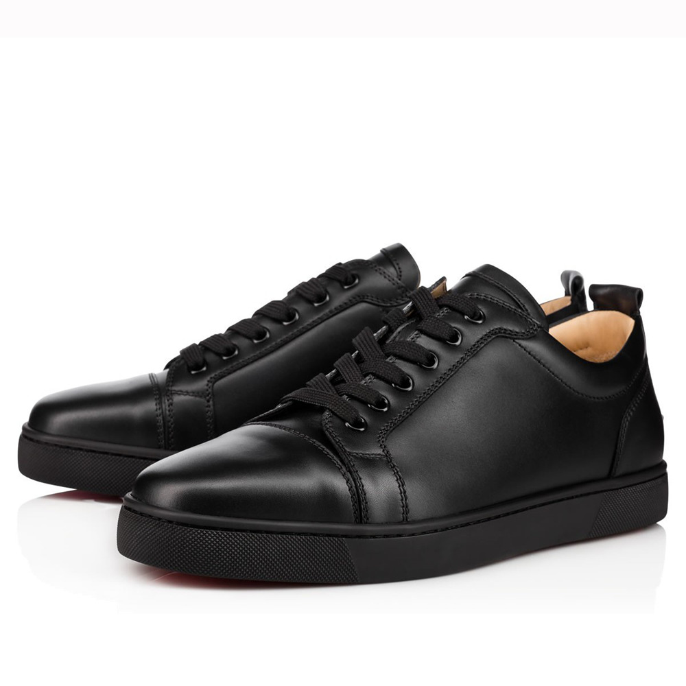Christian Louboutin Louis Junior Flat Sneakers In Black Leather