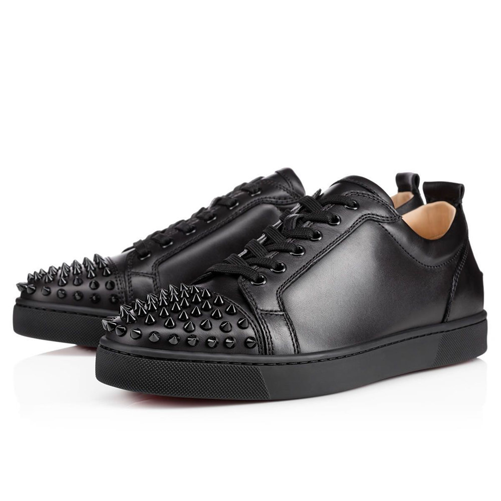 Christian Louboutin Louis Junior Spikes Flat Sneakers In Black Leather