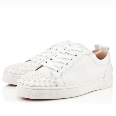 Christian Louboutin Louis Junior Spikes Flat Sneakers In White Leather