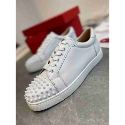 Christian Louboutin Louis Junior Spikes Flat Sneakers In White Leather