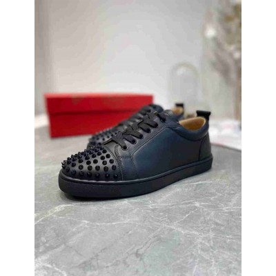 Christian Louboutin Louis Junior Spikes Sneakers In Black Leather