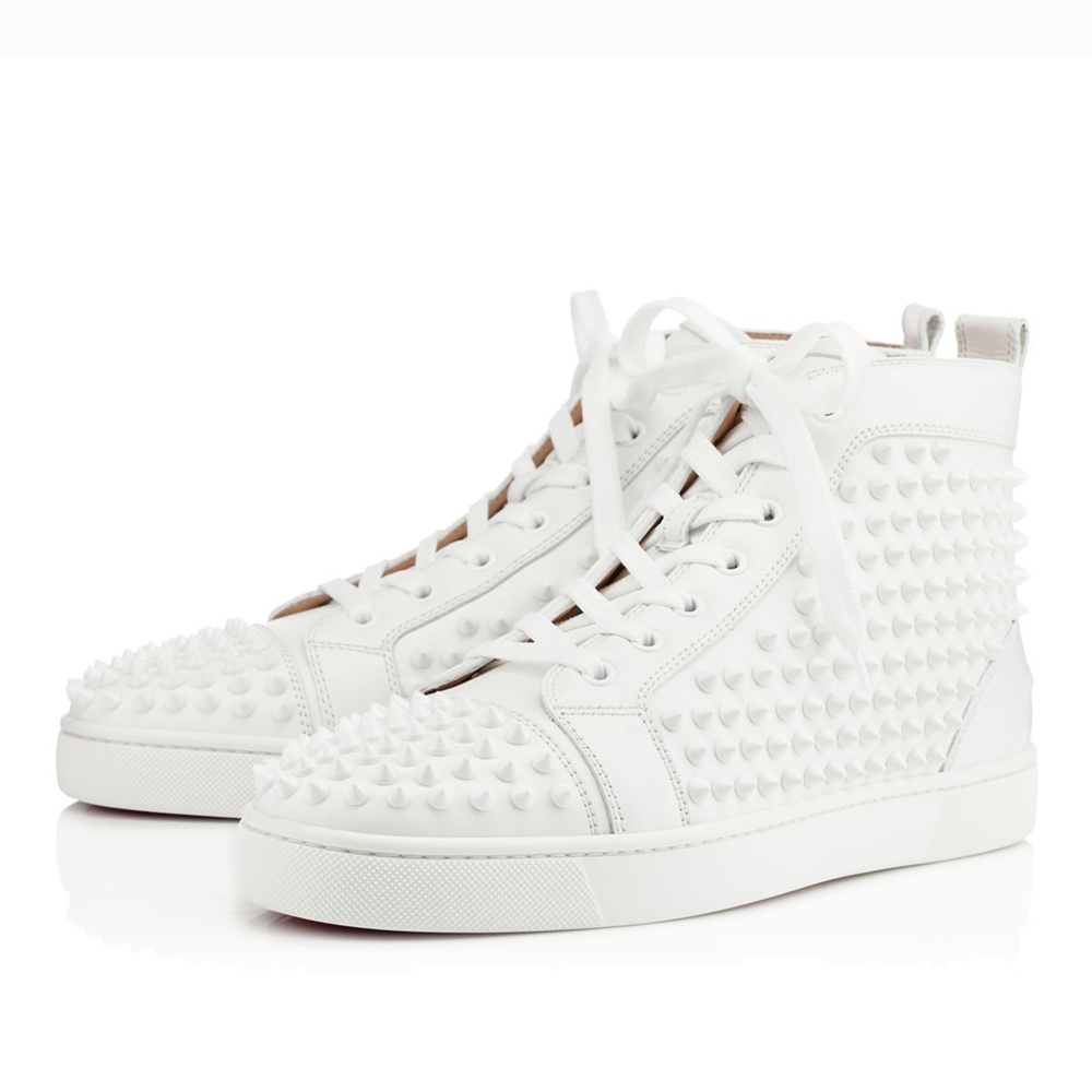 Christian Louboutin Louis Spikes Flat Sneakers In White Leather