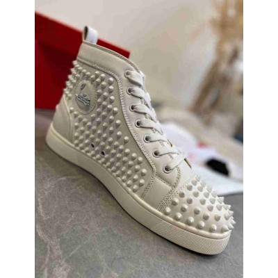 Christian Louboutin Louis Spikes Flat Sneakers In White Leather