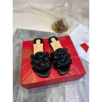 Christian Louboutin Marmela Flat Sandals In Black Lambskin