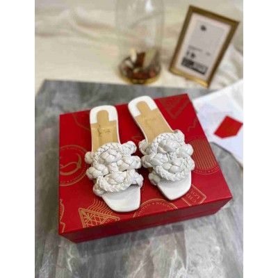Christian Louboutin Marmela Flat Sandals In White Lambskin