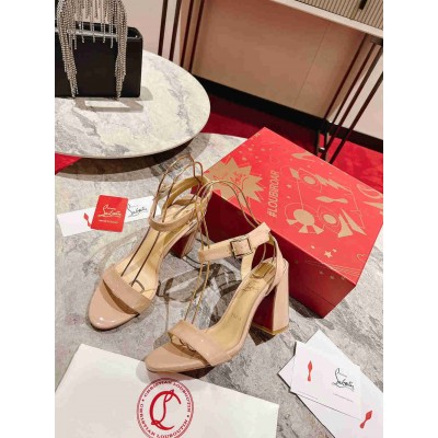 Christian Louboutin Miss Sabina 85MM Sandals In Beige Patent Leather