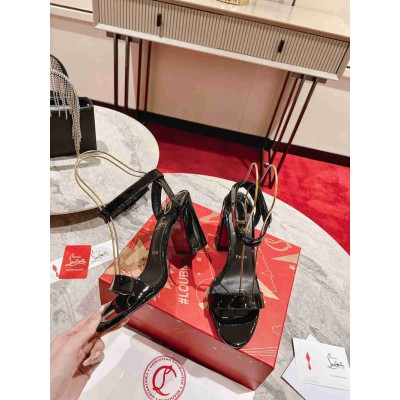 Christian Louboutin Miss Sabina 85MM Sandals In Black Patent Leather