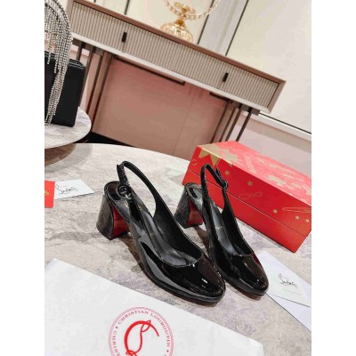 Christian Louboutin So Jane Sling Pumps 50mm In Black Patent Leather