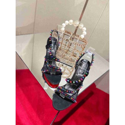 Christian Louboutin Spikita Strap 100mm Sandals In Black Suede