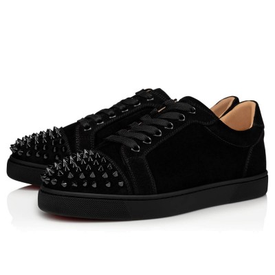 Christian Louboutin Vieira Spikes Flat Sneakers In Black Suede