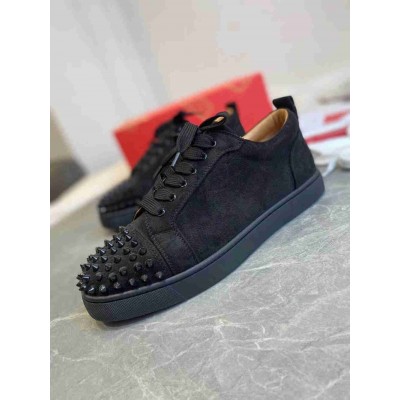 Christian Louboutin Vieira Spikes Flat Sneakers In Black Suede