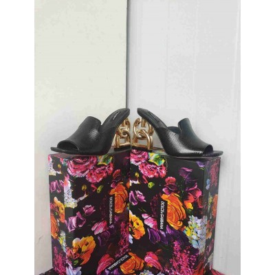Dolce & Gabbana Black Lguana-print Mules with DG Pop Heel
