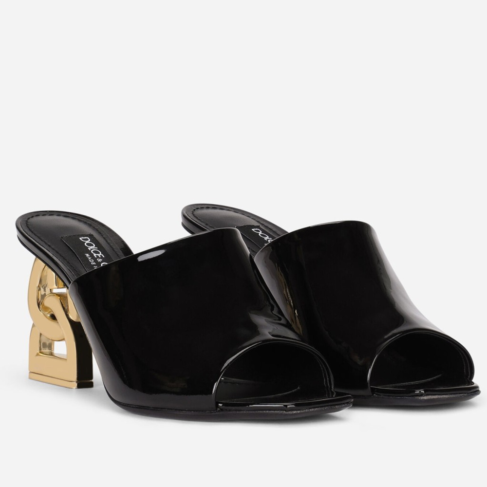 Dolce & Gabbana Black Patent Mules with DG Pop Heel