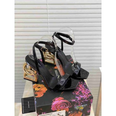 Dolce & Gabbana Black Patent Sandals with DG Pop Heel