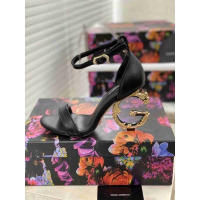 Dolce & Gabbana Black Sandals with Baroque DG Heel