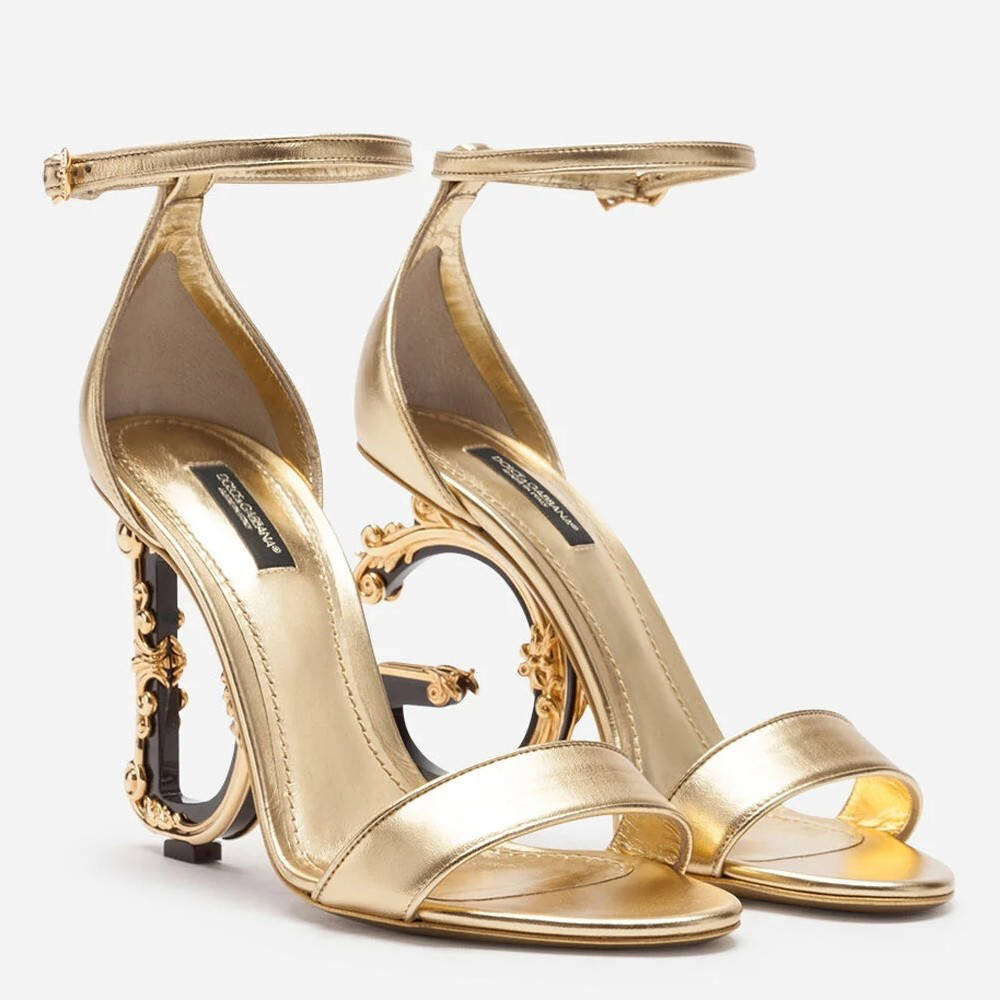 Dolce & Gabbana Gold Sandals with Baroque DG Heel