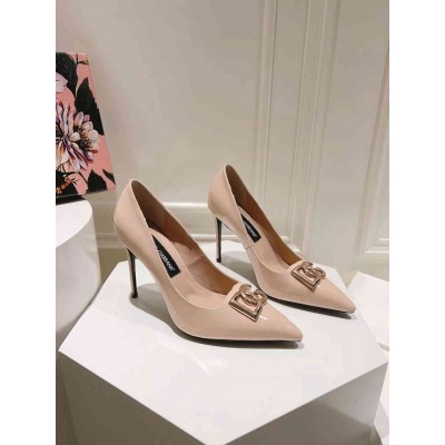 Dolce & Gabbana Lollo Pumps 90mm in Beige Patent Leather