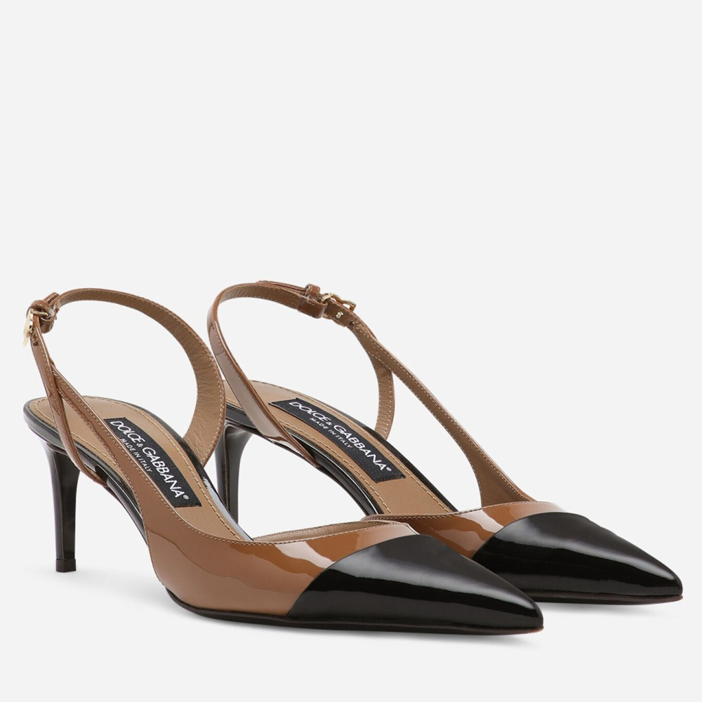 Dolce & Gabbana Lollo Slingback Pumps 60mm in Brown Black Patent Leather