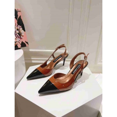 Dolce & Gabbana Lollo Slingback Pumps 60mm in Brown Black Patent Leather