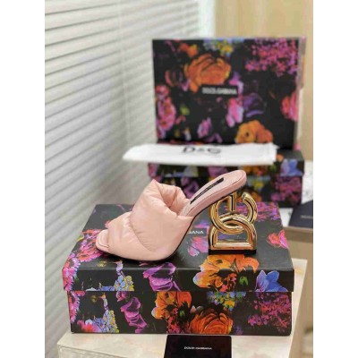 Dolce & Gabbana Pink Down-padded Mules with DG Pop Heel