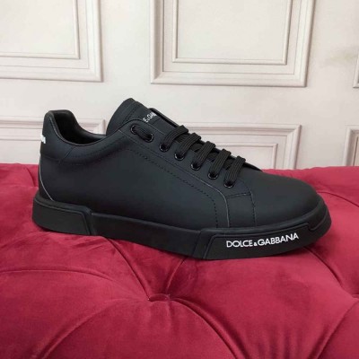 Dolce & Gabbana Portofino Sneakers In Black Leather
