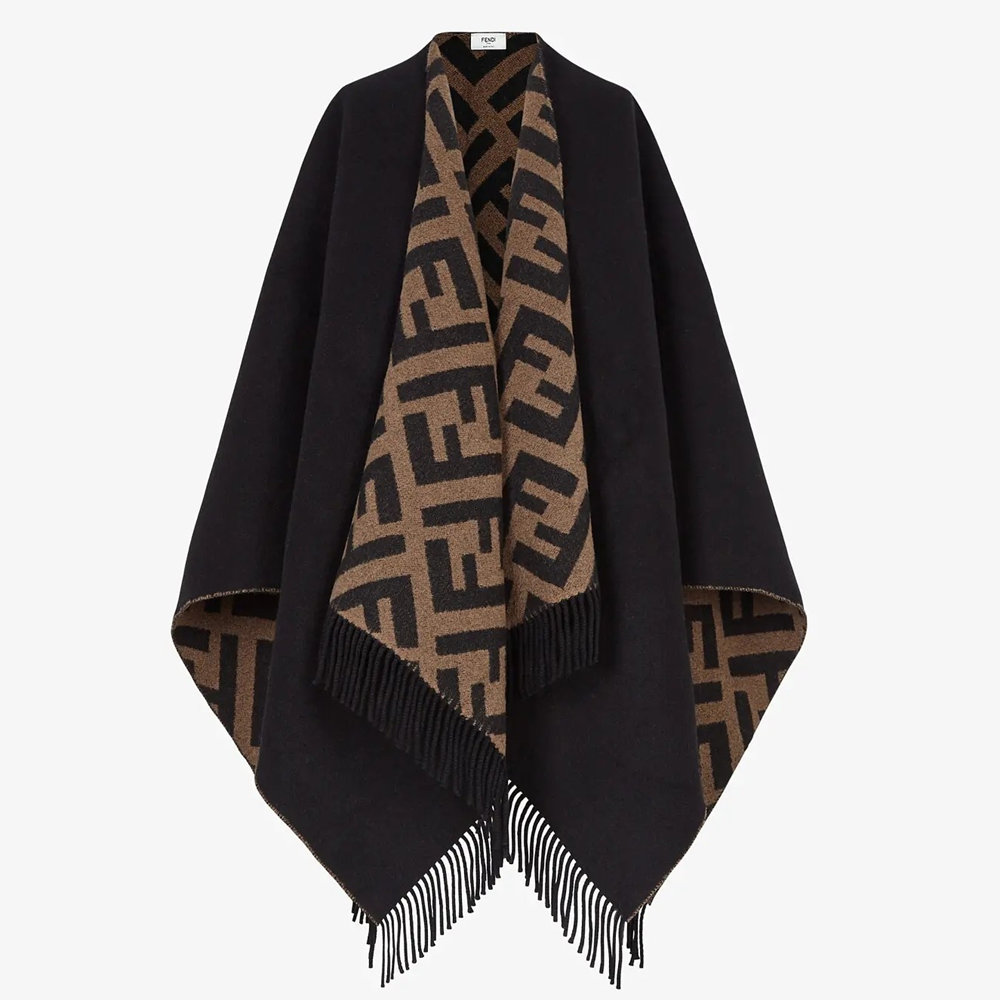 Fendi Black Brown Wool And Cashmere Poncho