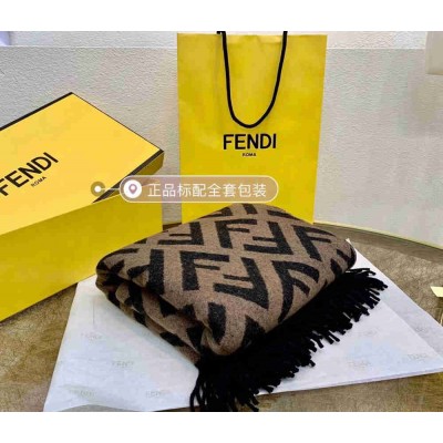Fendi Black Brown Wool And Cashmere Poncho