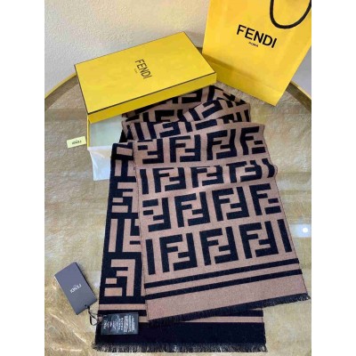 Fendi Brown Wool And Silk Scarf