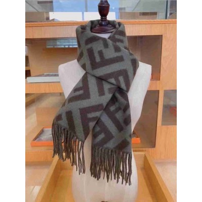 Fendi Green Cashmere FF Long Scarf