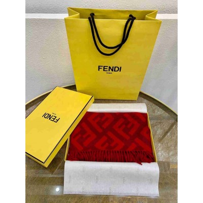 Fendi Red Cashmere FF Long Scarf