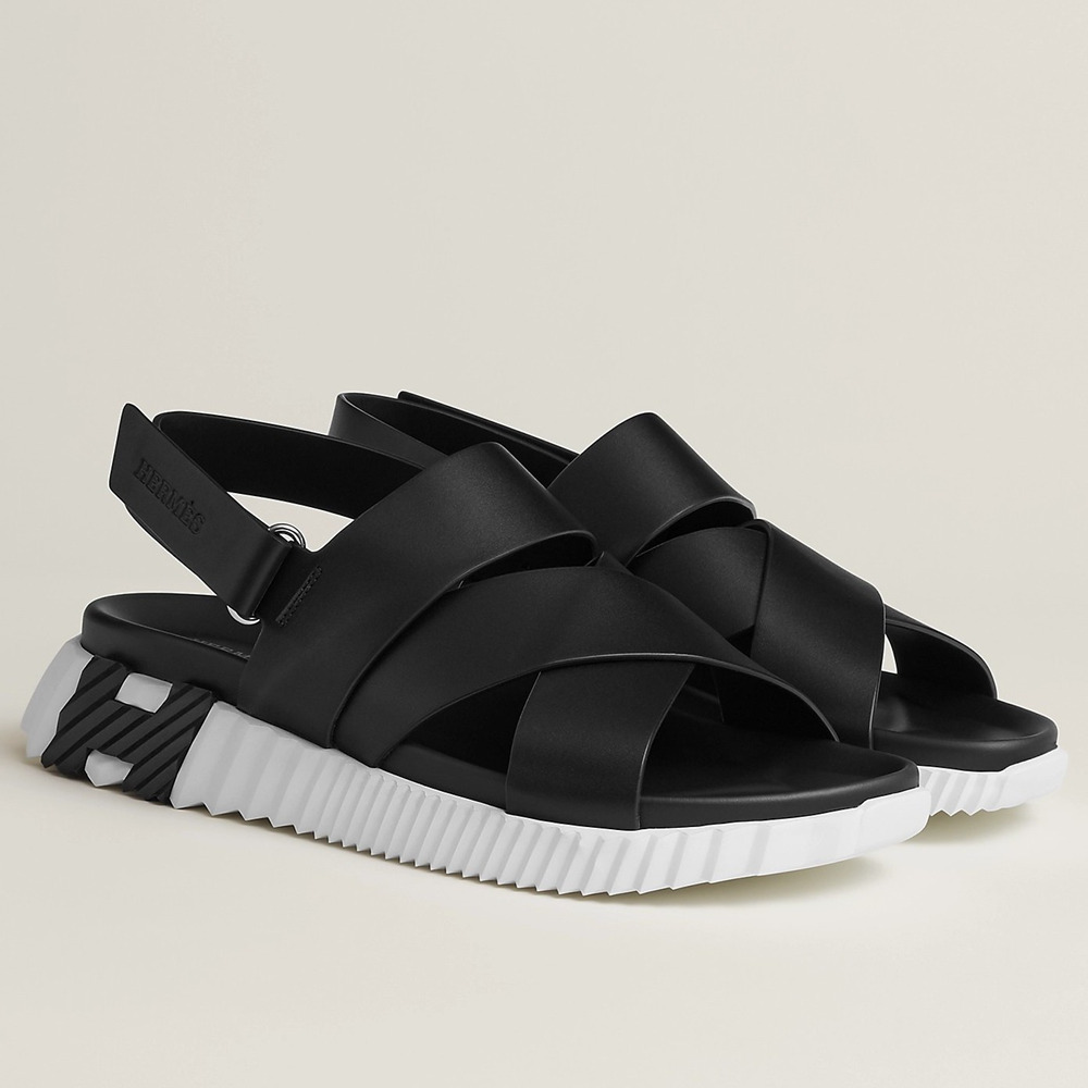 Hermes Electric Sandals in Black Leather